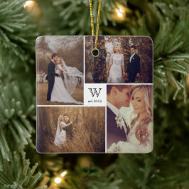 Square Monogram Simple Foto Collage Weihnachten Keramikornament