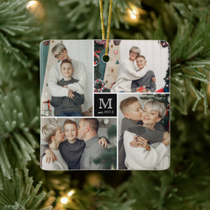 Square Monogram Simple Foto Collage Weihnachten Keramikornament