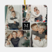 Square Monogram Simple Foto Collage Weihnachten Keramikornament (Vorderseite)