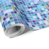 Square Mosaik Blau Töne Fliesenmuster Geschenkpapier (Rolleneckpunkt)