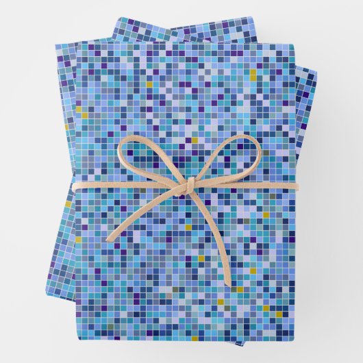 Square Mosaik Blau Töne Fliesenmuster Geschenkpapier Set (Beispiel)