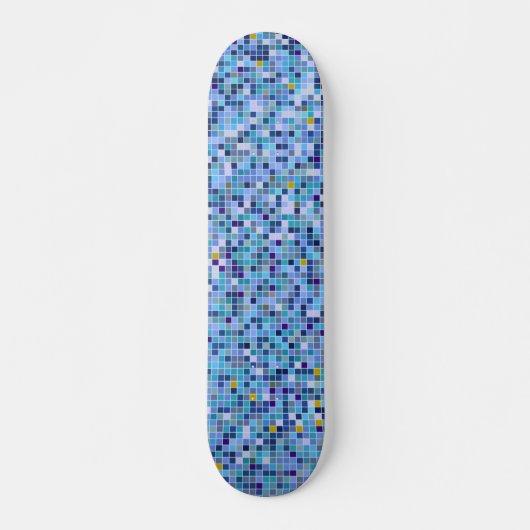 Square Mosaik Blue Tones Fliesenmuster Skateboard (Vorne)