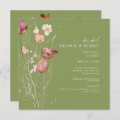 Square Moss Green Autumn Bridal Brunch & Bubbly Einladung (Vorne/Hinten)