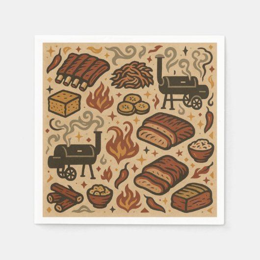 Square Napkin Design for Southern BBQ for (USA) Serviette (Vorderseite)