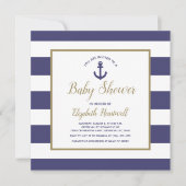 Square Nautical Navy Blue Anchor Boy Baby Shower Einladung (Vorderseite)
