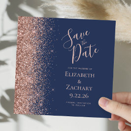 Square Navy Blue Rosen Gold Save the Date Ankündigung