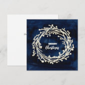 Square Navy Blue Wreath Weihnachtskarte Feiertagskarte (Vorne/Hinten)