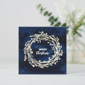 Square Navy Blue Wreath Weihnachtskarte Feiertagskarte (Stehend Vorderseite)