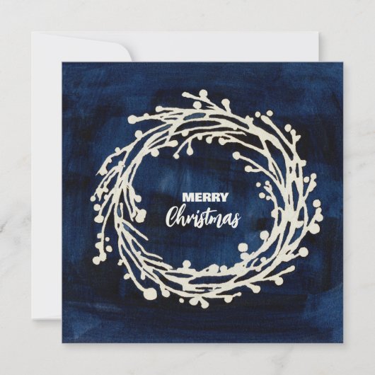 Square Navy Blue Wreath Weihnachtskarte Feiertagskarte (Vorderseite)