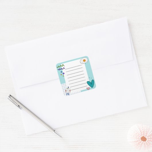 Square Niedlich Doodle Cartoon Membernotes Quadratischer Aufkleber (Umschlag)