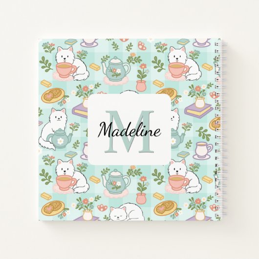 Square Notebook Personalized Tea Book Cats Green Notizblock (Rückseite)