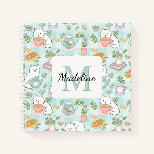 Square Notebook Personalized Tea Book Cats Green Notizblock (Vorderseite)