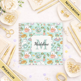 Square Notebook Personalized Tea Book Cats Green Notizblock