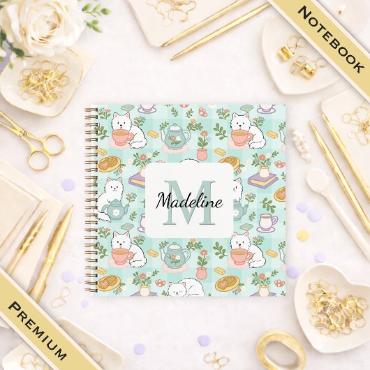 Square Notebook Personalized Tea Book Cats Green Notizblock
