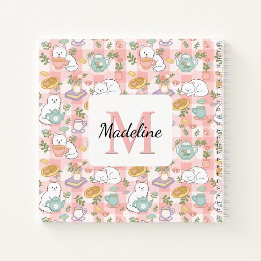 Square Notebook Personalized Tea & Bookish Cats Notizblock (Rückseite)