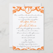 Square Orange Damask Monogram Wedding Einladung (Vorderseite)