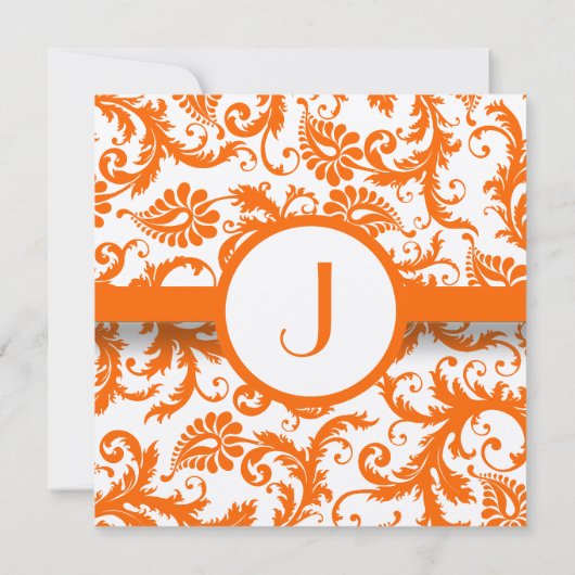 Square Orange Damask Monogram Wedding Einladung (Rückseite)