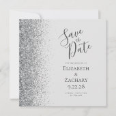 Square Pale Gray Silver Glitzer Save the Date Ankündigung (Vorderseite)