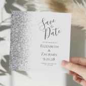 Square Pale Gray Silver Glitzer Save the Date Ankündigung