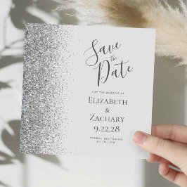 Square Pale Gray Silver Glitzer Save the Date Ankündigung