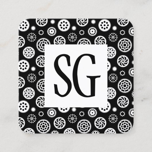 Square Panel - Initialen - Gears-Muster Quadratische Visitenkarte (Vorderseite)