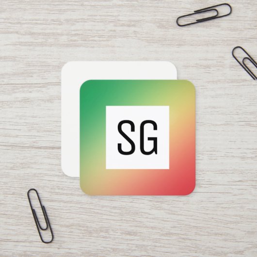 Square Panel - Initialen - Gradient Grn, Yellw, Re Quadratische Visitenkarte (Vorderseite/Rückseite Beispiel)
