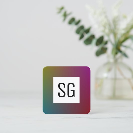 Square Panel - Initialen - Gradient Y,M,B,R, Dunke Quadratische Visitenkarte (Stehend Vorderseite)