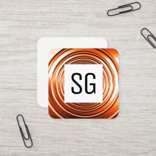 Square Panel - Initialen - Long Spring Orange Quadratische Visitenkarte (Vorderseite/Rückseite Beispiel)