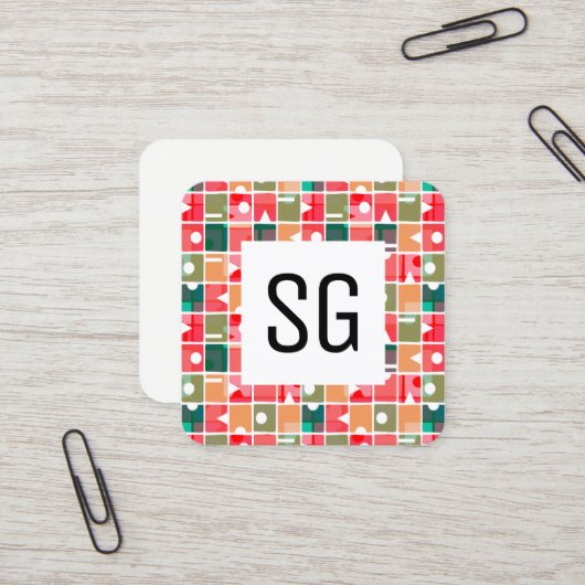 Square Panel - Initials - Abstrakt 120623 Quadratische Visitenkarte (Vorderseite/Rückseite Beispiel)