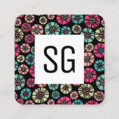 Square Panel - Initials - Abstrakte Blume 031023 Quadratische Visitenkarte (Vorderseite)