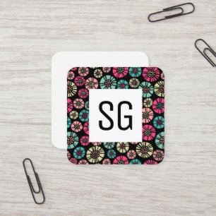 Square Panel - Initials - Abstrakte Blume 031023 Quadratische Visitenkarte