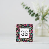 Square Panel - Initials - Abstrakte Blume 031023 Quadratische Visitenkarte (Stehend Vorderseite)