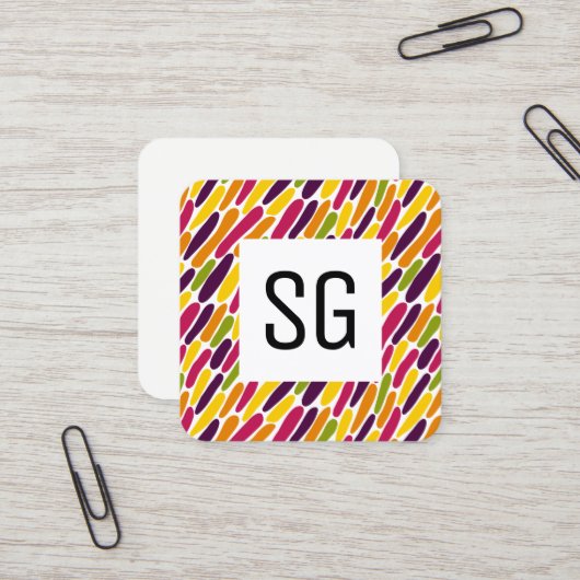 Square Panel - Initials - Color Splash 030322 Quadratische Visitenkarte (Vorderseite/Rückseite Beispiel)