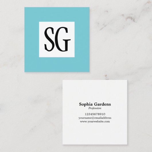 Square Panel - Initials - Robin Egg Blue Quadratische Visitenkarte (Vorne/Hinten)