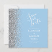 Square Pastel Blue Silver Glitzer Save the Date Ankündigung (Vorderseite)
