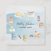 Square Pastry Koch Watercolor Baking Ingredienzen Quadratische Visitenkarte (Vorderseite)