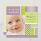 Square Patchwork Lilac Designer Geburtsankündigung Ankündigung (Vorne/Hinten)