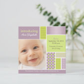 Square Patchwork Lilac Designer Geburtsankündigung Ankündigung (Stehend Vorderseite)