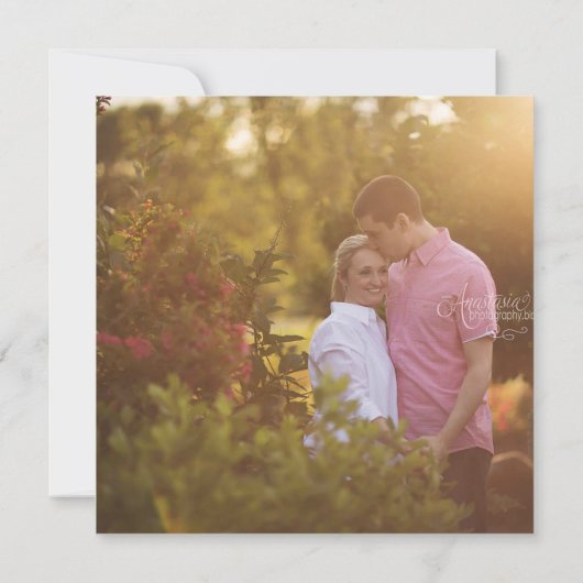 Square Peach Pink Floral Kranz Foto Einladung (Rückseite)