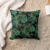 Square Pillow Jade Green Brocade Black Damask Kissen (Decke)