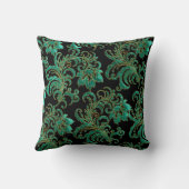 Square Pillow Jade Green Brocade Black Damask Kissen (Rückseite)