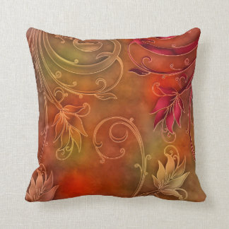 Square Pillow Red Orange Floral Kissen