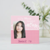 Square pink Blume Geburtstagsfeier Einladung (Stehend Vorderseite)