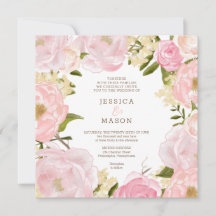 Square Pink Floral Peonies Hochzeitseinladung