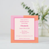 Square Pink & Orange Bridal Dusche Einladung (Stehend Vorderseite)