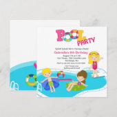 Square Pink Pool Party Girls Einladung zum Geburts (Vorne/Hinten)