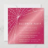 Square Pink Sparkling Spider Web Halloween-Party Einladung (Vorderseite)