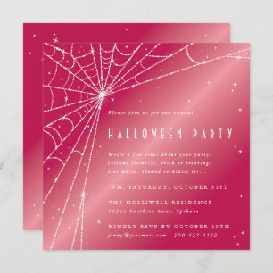 Square Pink Sparkling Spider Web Halloween-Party Einladung