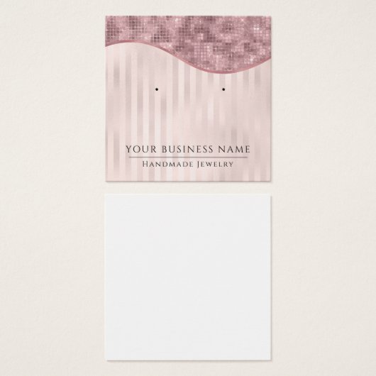 Square Pink Stripes Glam Earring Display Cards (Vorne & Hinten)