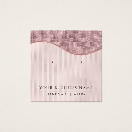 Square Pink Stripes Glam Earring Display Cards (Vorderseite)
